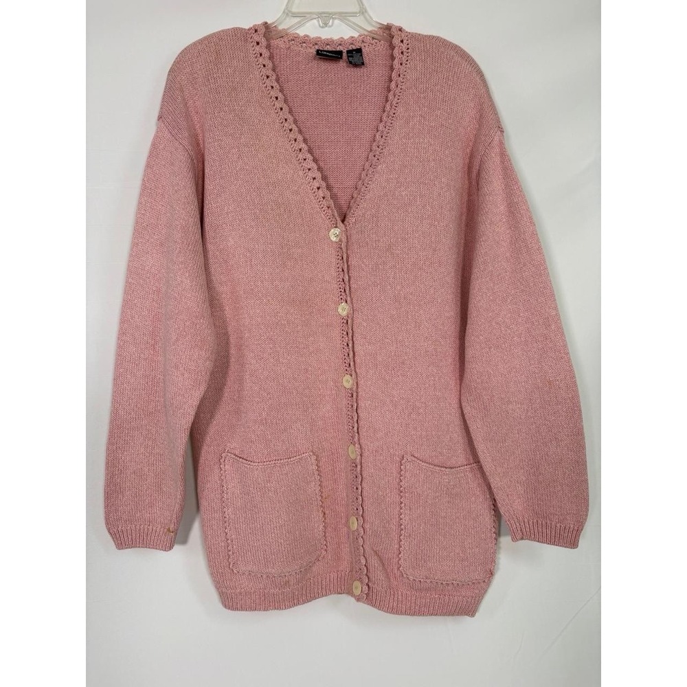 Vtg Liz Sport Liz Claiborne Pink cardigan Sz M 100% Cotton Cottagecore Grandma